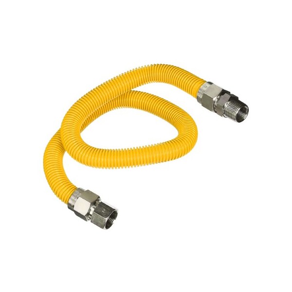 Flextron Gas Line Hose 5/8'' O.D.x48'' Len 3/4" FIPx1/2" MIP Fittings Yellow Coated Stainless Steel Flexible FTGC-YC12-48Q - main